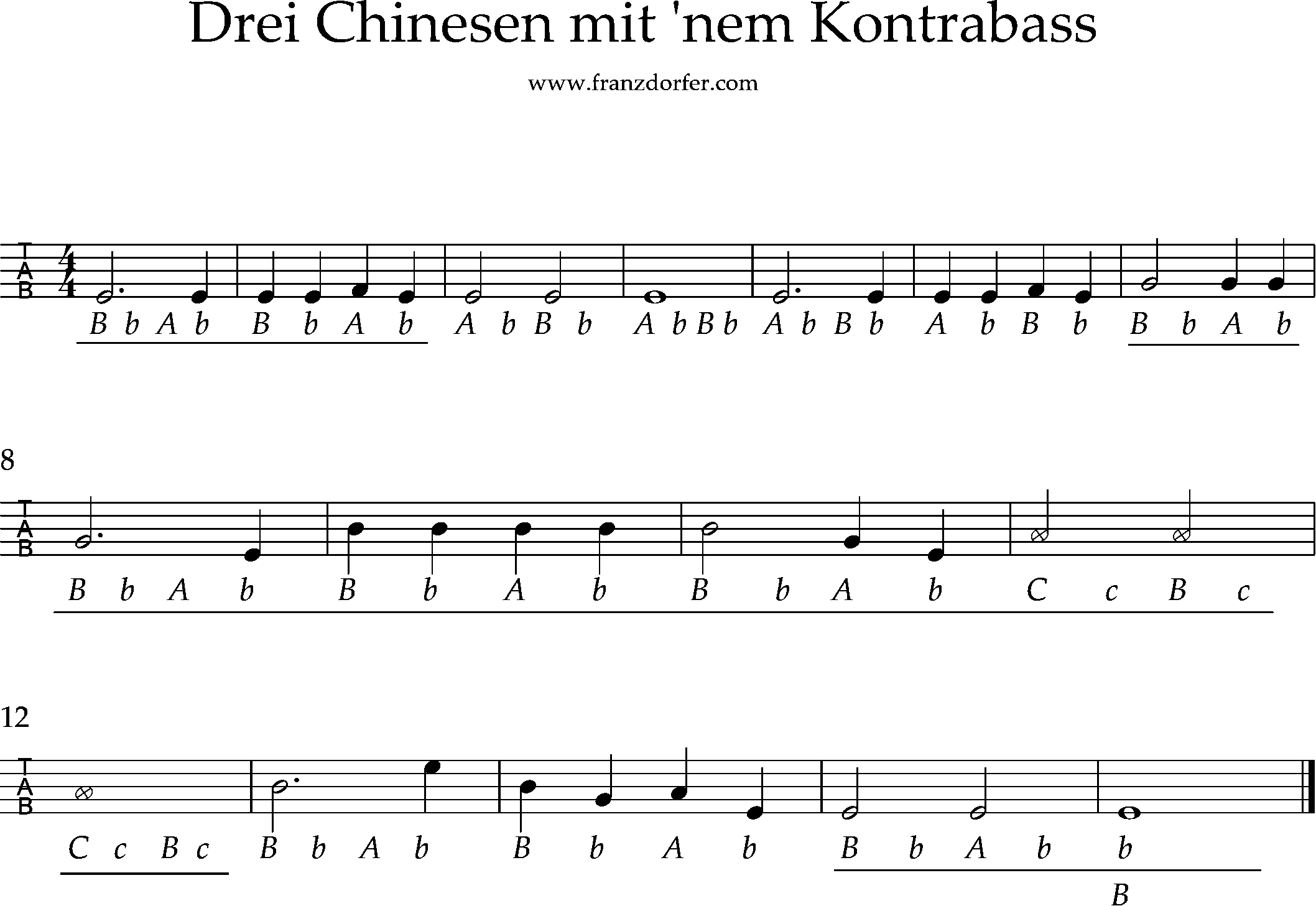 Griffschrift, Drei Chinesen, mit punktierte Halbe Noten